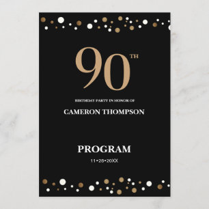 Programa Elegante oro y Confetti Negro cumpleaños 90