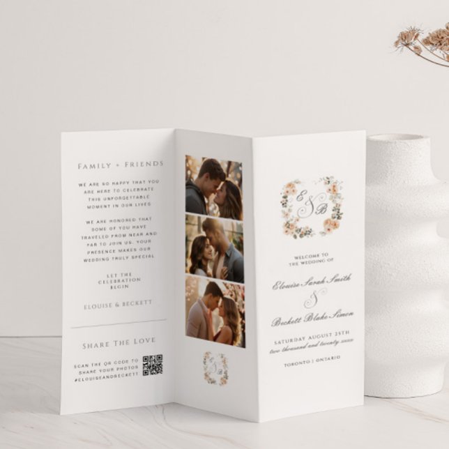 Programa Elegante Peach Floral Triple Wedding (Subido por el creador)
