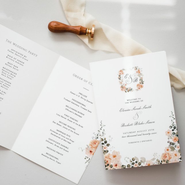 Programa Elegante Peach y Sage Garden Wedding doblado (Subido por el creador)