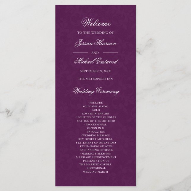 Programa Elegante Plum Purple Simple Boda Moderno (Anverso)