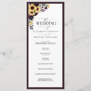 Programa Elegante Plum Purple Sunflower Boda de acuarela