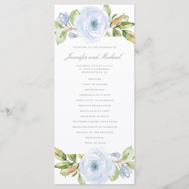 Programa Elegante Primavera Floral Dusty Blue Wedd (Anverso)
