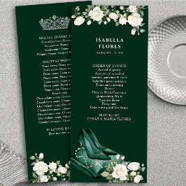 Programa Elegante Quinceanera Tiara verde esmeralda y Rosas