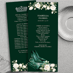 Programa Elegante Quinceanera Tiara verde esmeralda y Rosas