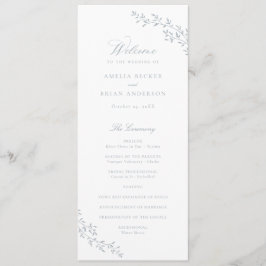 Programa Elegante rama de hoja Dusty Blue Wedding Program