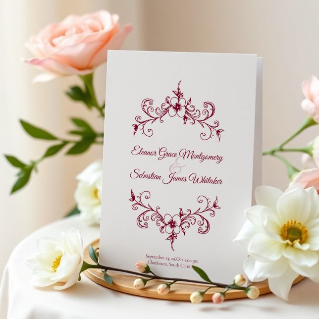 Programa Elegante Romance de época Borgoña Boda Floral (Subido por el creador)