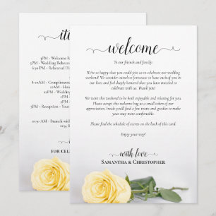 Programa Elegante Rosa Amarilla de Boda Bienvenida e Itiner