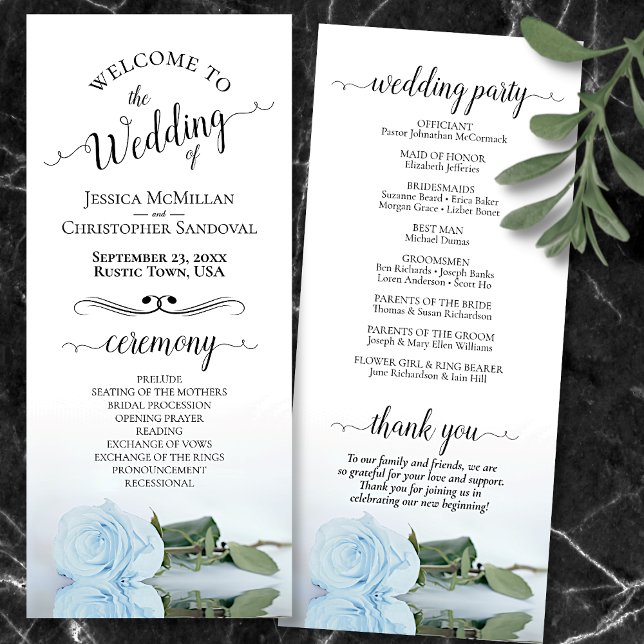 Programa Elegante Rosa azul pálido  romántico Boda (Front and Back)