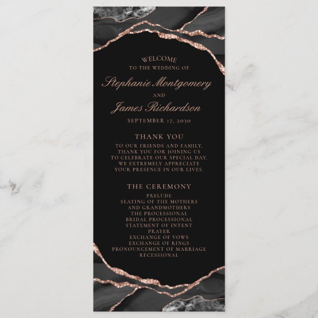 Programa Elegante Rosa de Oro Hoja de Ágata Boda (Anverso)