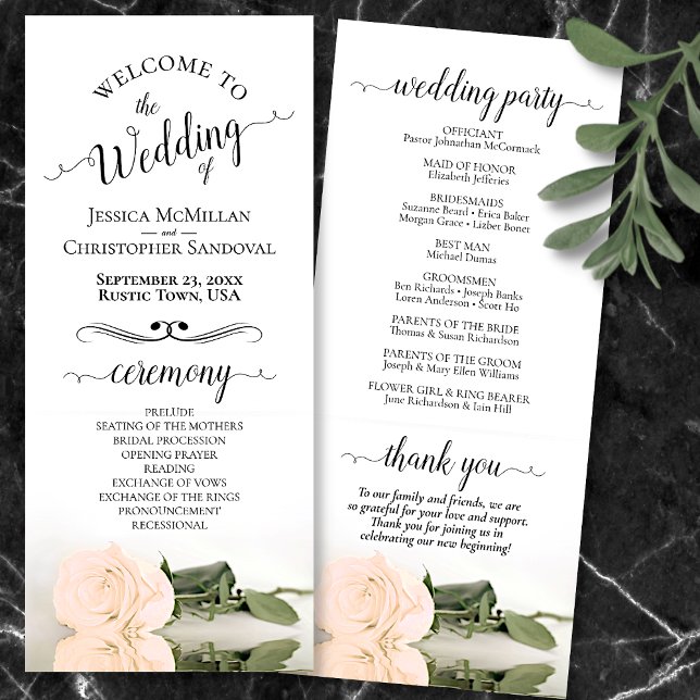 Programa Elegante Rosa de Rubor pálido  Romántico Boda (Front and Back)