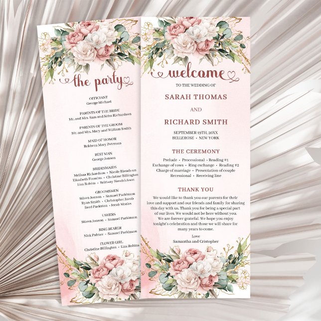 Programa Elegante Rosa Dorado Floral Eucalipto Boda Ceremon (Elegant Rose Gold Floral Eucalyptus Wedding Ceremony Program

)