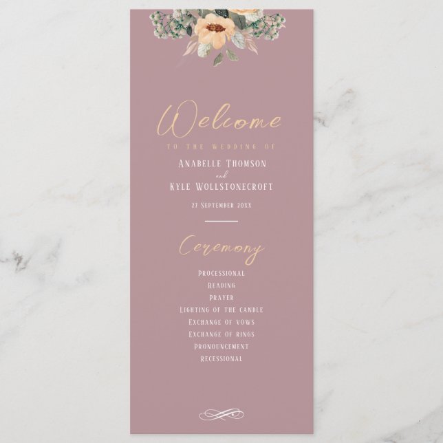 Programa - Elegante rosa floral, Boda (Anverso)