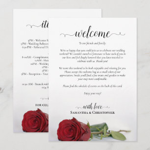 Programa Elegante Rosa Roja de Boda Bienvenida e Itinerario