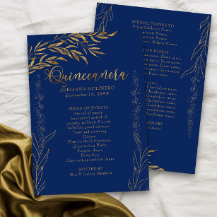 Programa Elegante Royal Blue y Gold Leaf Quinceanera