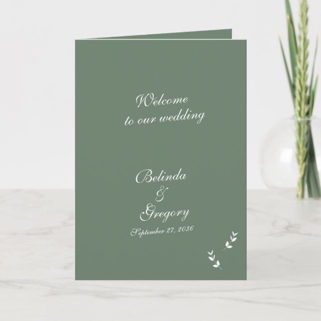 Programa Elegante Sage Green Script Boda Orden de servicio (Anverso)