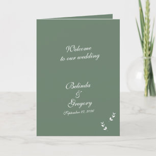 Programa Elegante Sage Green Script Boda Orden de servicio