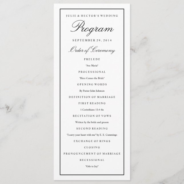 Programa Elegante Script Black Border Wedding (Anverso)
