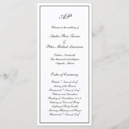 Programa Elegante Simple Boda Monograma Formal Blanco y Neg