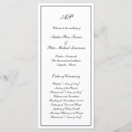 Programa Elegante Simple Boda Monograma Formal Blanco y Neg