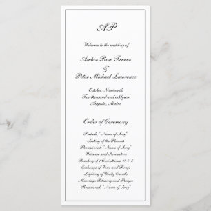 Programa Elegante Simple Boda Monograma Formal Blanco y Neg
