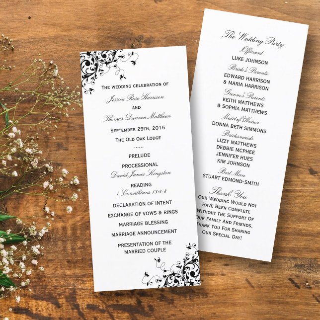 Programa Elegante Swirls Black & White Wedding (Subido por el creador)