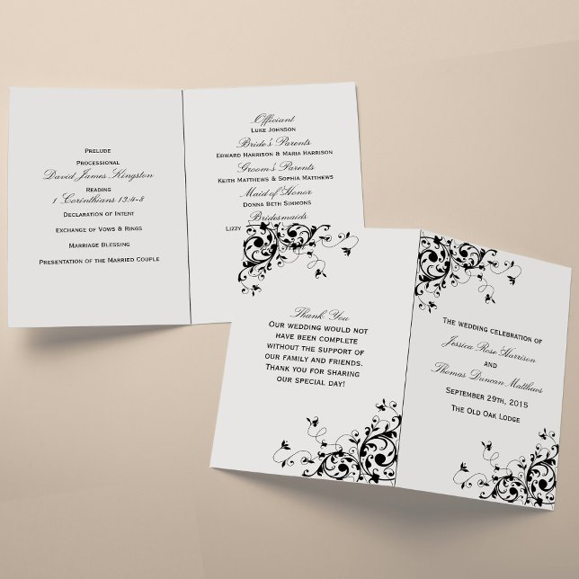 Programa Elegante Swirls Black & White Wedding (Subido por el creador)