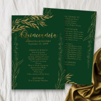 Elegante verde esmeralda y hoja de oro Quinceanera