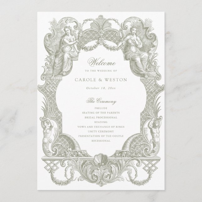 Programa Elegante Vintage Baroque Frame Sage Green Toile (Anverso)