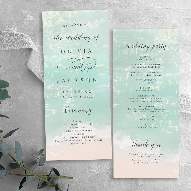 Programa Elegante y abstracto matrimonio en la playa del oc (Elegant abstract sparkling ocean beach wedding program)