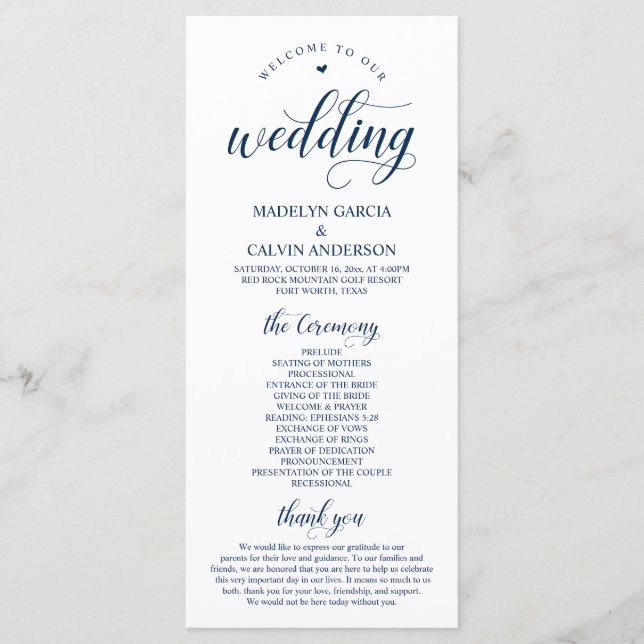 Programa Elegante y elegante Marina Azul, Ceremonia Boda (Anverso)