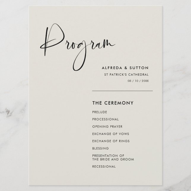 Programa Elegante y moderno boda verde de sabio claro (Anverso)