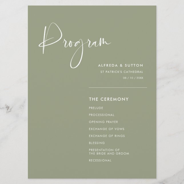 Programa Elegante y moderno boda verde sabio (Anverso)