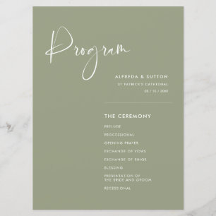 Programa Elegante y moderno boda verde sabio