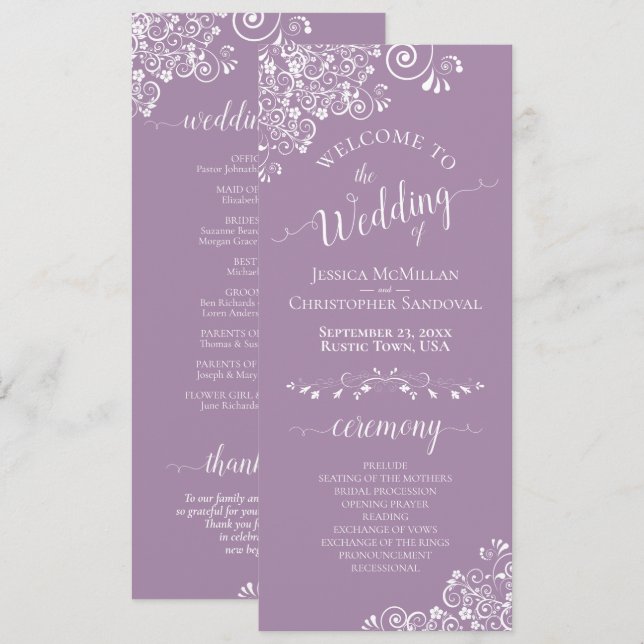 Programa Elegantes curvas blancas en Boda morado de Lavende (Anverso / Reverso)