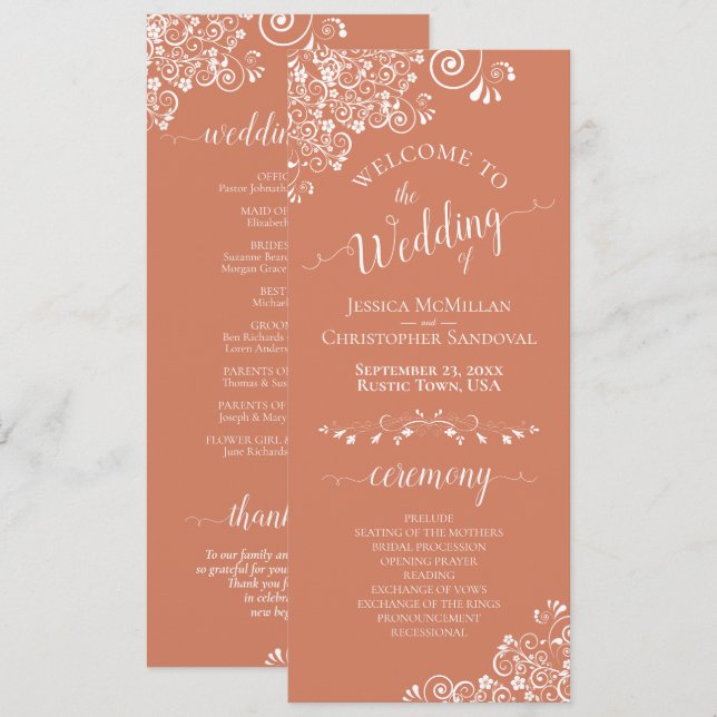 Programa Elegantes curvas blancas en el Boda de coral de Te (Anverso / Reverso)