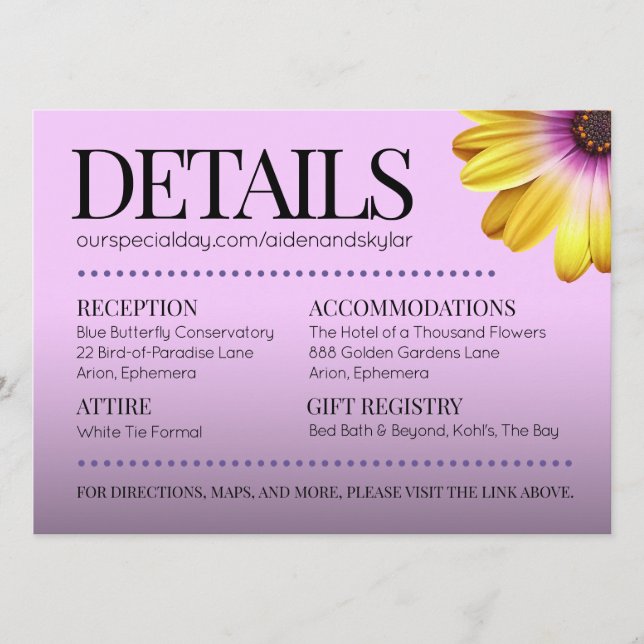 Programa Elegantes Daisies de Oro con Boda Purpurina Púrpur (Anverso)