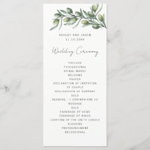Programa Elegantes hojas de oliva. Boda italiano de jardín
