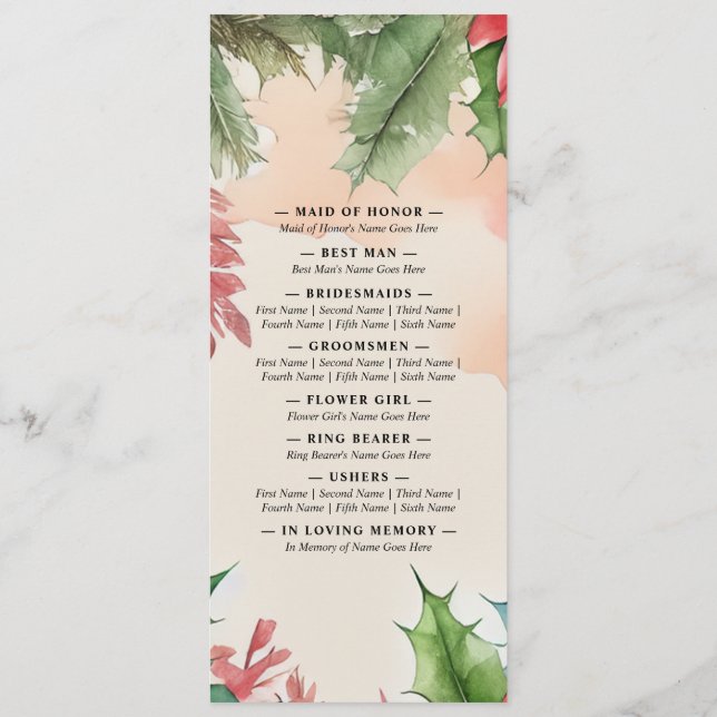 Programa Elegantes Navidades de acuarela Wreath Boda (Reverso)
