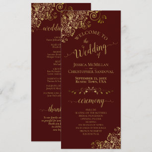 Programa Elegantes rieles de oro en el Boda Auburn Brown