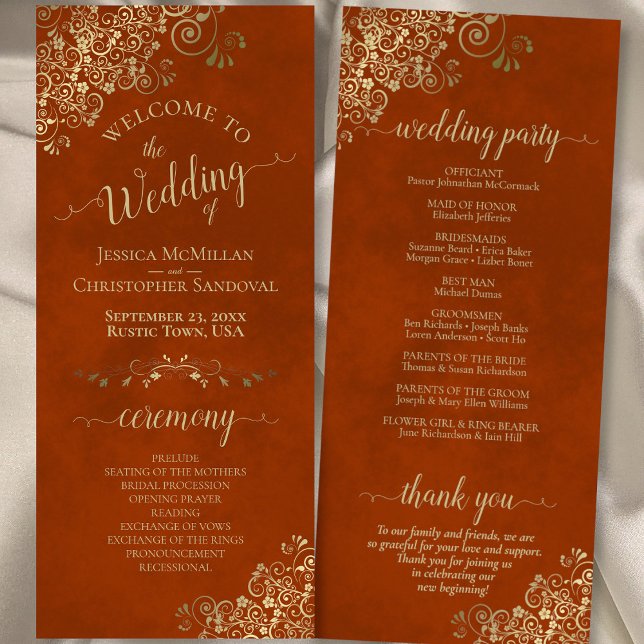 Programa Elegantes rizos de oro ornados en Boda Naranja de  (Front/Back)