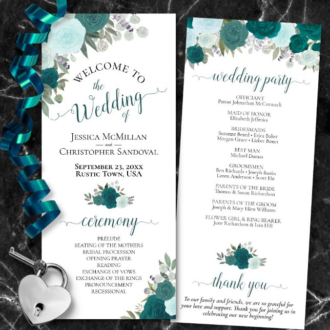 Programa Elegantes Rosas Verde azulados Boho Watercolor Flo (Frong/Back)