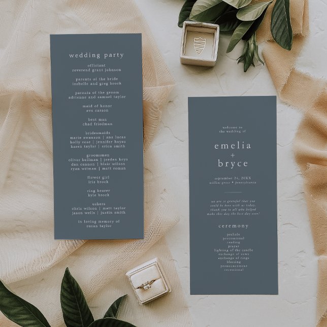 Programa EMELIA Matrimonio de la Marina Boho azul oscuro si (EMELIA Dark Blue Simple Boho Navy Vintage Wedding Program)