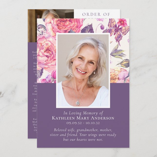 Programa En la memoria amorosa Floral Photo Memorial Servic (Anverso / Reverso)