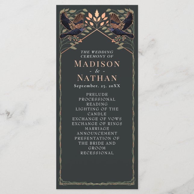 Programa Encantado Boda floral gótico Raven Sage Green (Anverso)