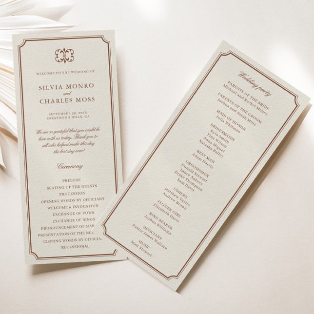 Programa Escudo de Bodas clásicos de Monorgam Brow (Classic Monorgam Brown Ecru Wedding Crest Program)