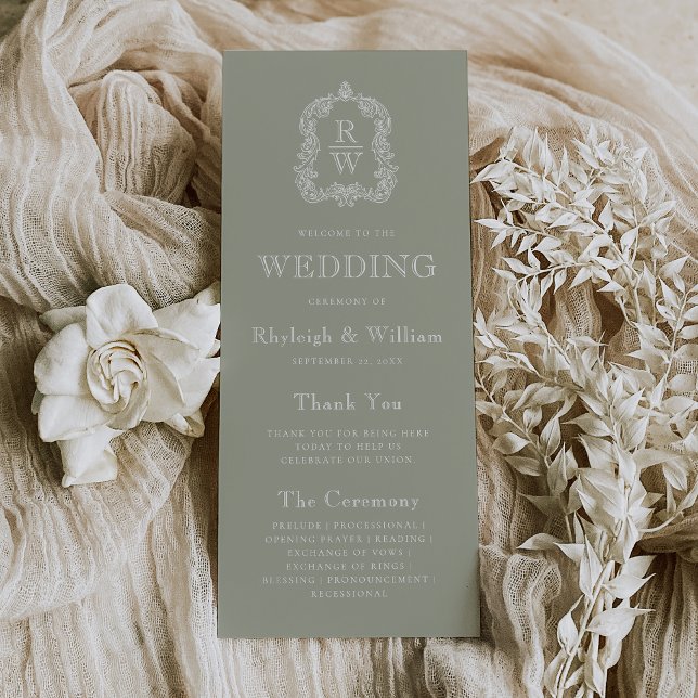 Programa Escudo de monograma Boda verde Sage (Subido por el creador)