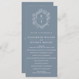 Programa Escudo Floral azul turbio Monograma Boda