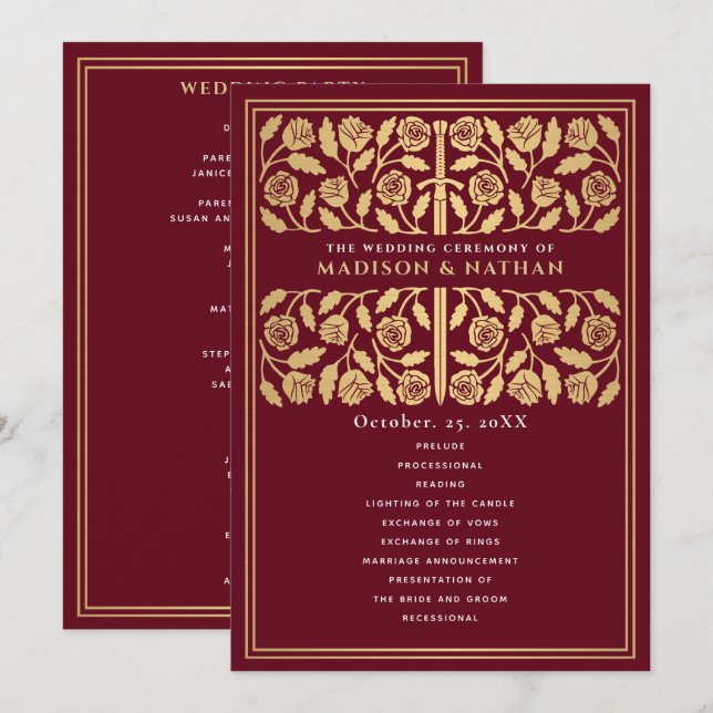 Programa Espada de oro medieval roja para boda real (Anverso / Reverso)