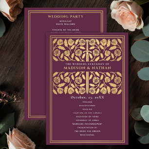 Programa Espada dorada medieval malva para boda real