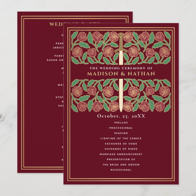 Programa Espada Floral de Oro Medieval Roja Boda Real (Anverso / Reverso)